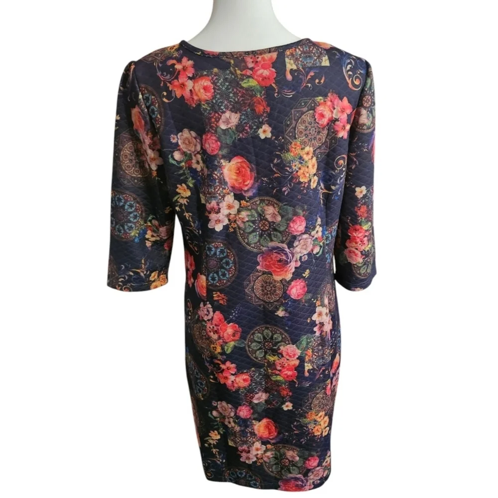 Northstyle Lightly Quilted 3/4 Sleeve Floral Dress Navy Size L